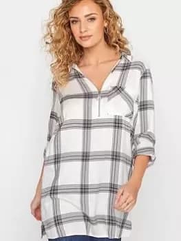 Long Tall Sally Zip Check Shirt - Ivory , Ivory, Size 10, Women