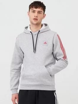 Adidas 3 Stripes Overhead Hoodie - Medium Grey Heather