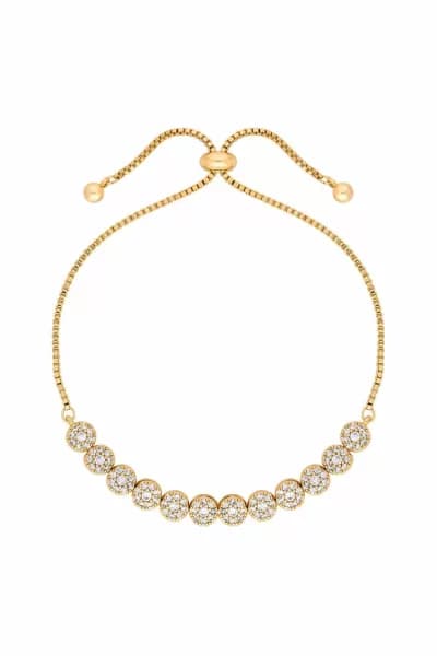 Gold Plated Cubic Zirconia Circle Pave Toggle Bracelet