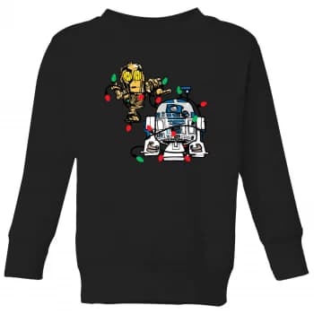 Star Wars Tangled Fairy Lights Droids Kids Christmas Sweatshirt - Black - 9-10 Years