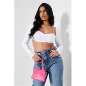 I Saw It First White Bengaline Ruched Sleeve Bralet - White