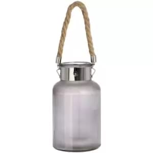 Frosted Glass Lantern with Rope Detail and Interior LED