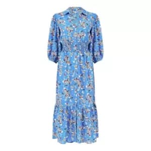 Yumi Blue Floral Midi Shirt Dress - Blue