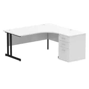 Impulse 1600mm Right Crescent Office Desk White Top Black Cantilever