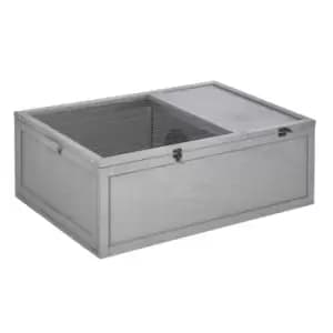 Pawhut 94cm Wood Indoor & Outdoor Pet Tortoise House With Two Room Designs - Grey
