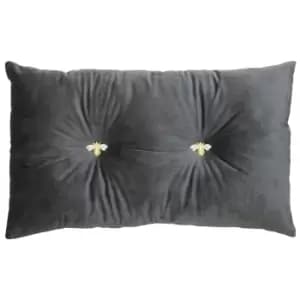 Bumble Bee Velvet Cushion Charcoal