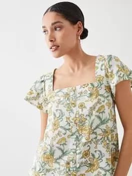 Dorothy Perkins Floral Linen Look Button Front Blouse - Yellow, Yellow, Size 10, Women