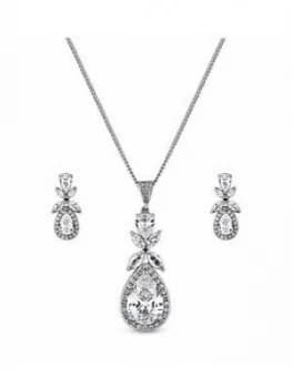 Jon Richard Rhodium Cz Floral Pendant And Earring Set