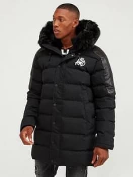 Kings Will Dream Hunton Long Line Parka Jacket - Black