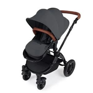 Ickle Bubba Stomp V3 i-Size Travel System with Isofix Base - Graphite Grey on Black with Tan Handles