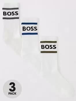 BOSS Bodywear 3 Pack Stripe Rib Socks, Natural, Size 39-42, Men