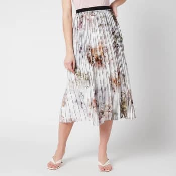 Ted Baker Womens Flavvia Vanilla Printed Pleated Skirt - White - UK 10