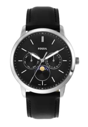 Fossil Men Neutra Moonphase Multifunction Black Eco Leather Watch