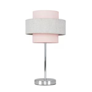 Weaver Blush Pink And Grey Herringbone Touch Table Lamp