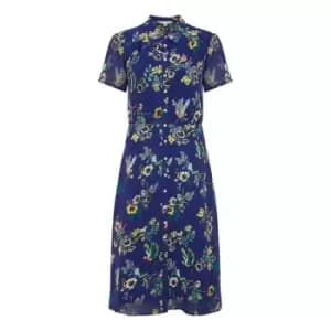 Yumi Navy Bird Print Midi Shirt Dress - Blue