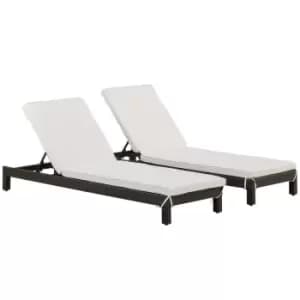 Outsunny Set of 2 Garden Rattan Wicker Sun Lounger w/ Adjustable Backrest - Brown