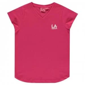 LA Gear V Neck T Shirt Junior Girls - Dark Pink