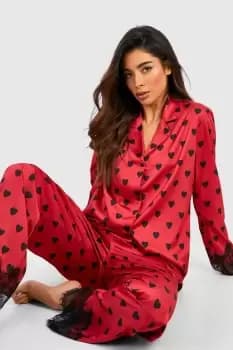 Oversized Lace & Satin Heart Pj Trouser Set