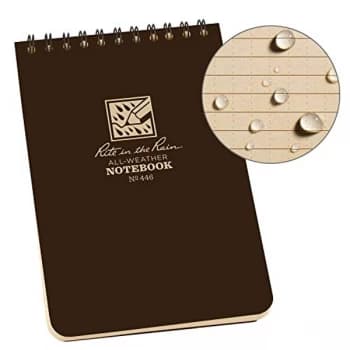 Rite in the Rain Universal Notebook, Top Spiral Bound, 4" x 6" (50 Sheets) Brown