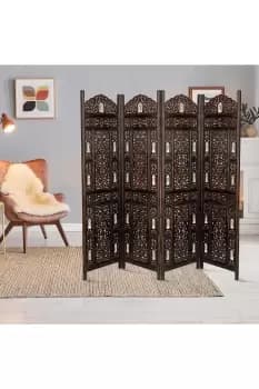 4 Panel Carved Wooden Room Divider Screen Bells Design 183 x 202 cm