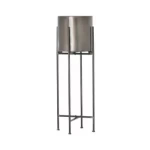 Hill Interiors - Gun Metal Grey Cylindrical Planter On Black Frame