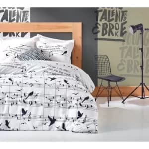162ELR61281 Note Black White King Quilt Cover Set (FR)