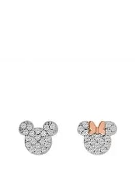 Disney Mickey & Minnie Mouse Sterling Silver Clear CZ Stone set Mismatched Stud Earrings E905016TZWL-B.PH, Silver