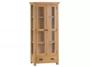 Kenmore Waverley Oak and Glass 2 Door 1 Drawer Tall Display Cabinet Assembled