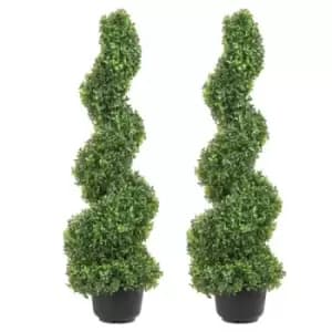 VEVOR Artificial Topiaries Boxwood Trees, 3ft Tall (2 Pieces) Faux Topiary Plant Outdoor, All-year Green Feaux Plant w/ Replaceable Leaves for Decorat