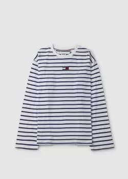 Tommy Hilfiger Womens Badge Stripe Top In White/Multi