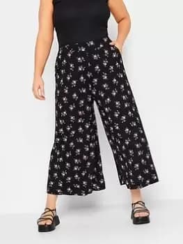 Yours Midaxi Culotte Pink Posie, Black, Size 14, Women