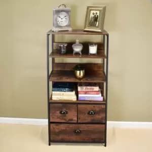 Maya Industrial Soft 3 Drawer 3 Shelf Storage Cabinet - Wood Grain & Black - Brown