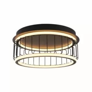 Circolo Cage LED Flush Ceiling Light, Black Metal