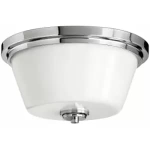 Loops - IP44 2 Bulb Flush Light Opaque Glass Polished Chrome Stepped LED E27 60W