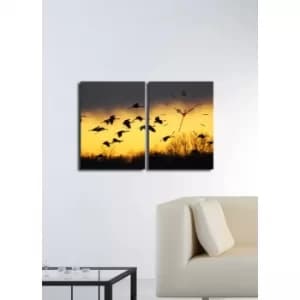 2P3040CS-98 Multicolor Decorative Canvas Wall Clock (2 Pieces)