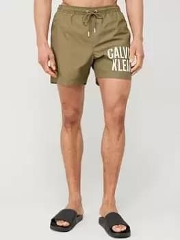 Calvin Klein Medium Large Logo Swim Shorts - Dark Green, Dark Green, Size 2XL, Men