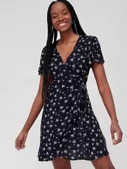Superdry Vintage Mini Wrap Dress -navy Floral, Blue, Size 10, Women