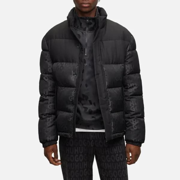 HUGO Water-Repellent Logo-Jacquard Shell Puffer Jacket - S