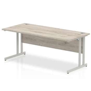 Trexus Rectangular Desk Silver Cantilever Leg 1800x800mm Grey Oak Ref