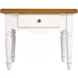 Country - Solid Wood Side / End / Bedside Table with Drawer - White / Pine - White / Pine