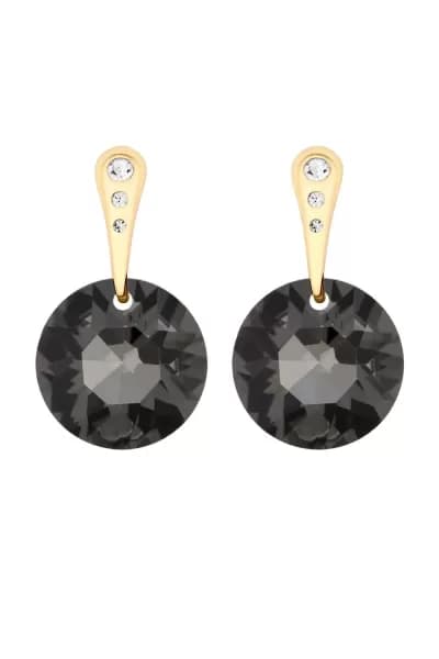 Gold Black Diamond Round Drop Earrings