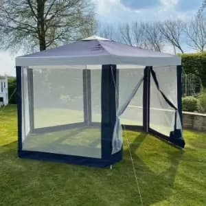 Charles Bentley Hexagonal Gazebo with Mesh Sides, Blue