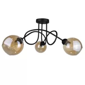 Venus Multi Arm Semi Flush Ceiling Light Black, 70cm, 3x E27