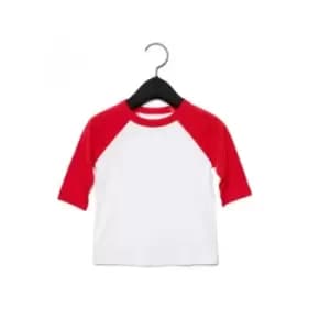 Bella + Canvas Toddler 3/4 Sleeve Baseball T-Shirt (3 Years) (White/Red)
