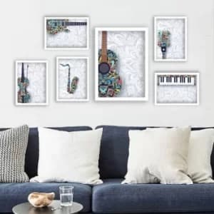 SET_0100 Multicolor Decorative Framed Painting (6 Pieces)