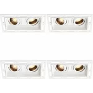 4 pack Twin Trimless Plaster-In Downlight - 2 x 50W GU10 Reflector LED - White