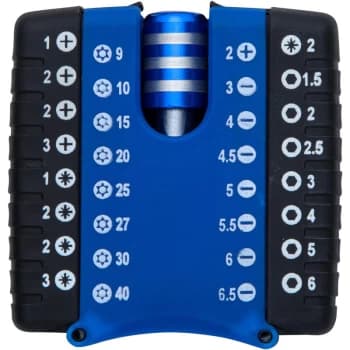 14157 33 Piece Compact Chrome Vanadium Screwdriver Bit Set With Chuck - Bluespot