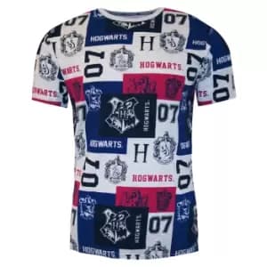 Harry Potter Mens Hogwarts Patch Print T-Shirt (L) (Multicoloured)