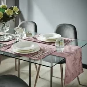 Catherinelansfield - Catherine Lansfield Crushed Velvet Table Runner, Blush, 33 x 180 Cm