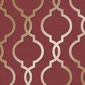 Holden Decor Laticia Geometric Baroque Pattern Red and Gold Wallpaper Metallic Glitter Texture